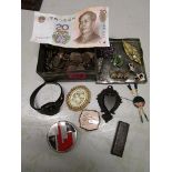 Mixed jewellery, coins and other items to include a miniature Almanac in leather slip case and a