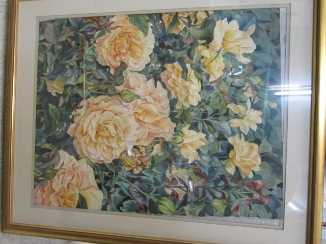 E Yeo - a pair of still life Roses, 31 1/2 x 25 1/2, and Geraniums, 25 x 31 3/8, watercolours, - Image 2 of 2