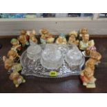 A selection of Pendelfin rabbits and a cut glass dressing table set