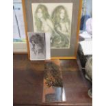 A set of 1960/70s tiles forming a picture of a woman with a bird on her shoulder and a study of
