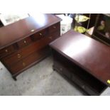 A Stag mahogany low chest of three short and two long drawers, 28 h, 48 w, 18 d, together with a