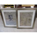 A pair of architectural studies, prints, 28 x 22, framed and glazed