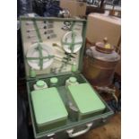 A vintage Brexton picnic set, a copper urn and an Arthur Price hip flask