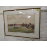 T Ivester Lloyd - The Catch, huntsmen with hounds and a rabbit, watercolour, signed lower right