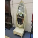 A mid 20th century French style cheval mirror above a single drawer on cabriole legs, painted cream,