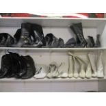 Seven pairs of ladies leather boots to include a pair of Russell & Bromley cowboy style boots, Bally