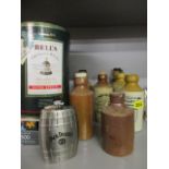 Usborne terracotta ginger beer bottles with others, together with a Bell's Whisky bell decanter (