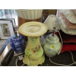 Three table lamps to include a Chinese vase, 14 h, together with a pottery jardiniere stand, 17