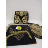 Five ladies evening bags to include a beadwork bag frame