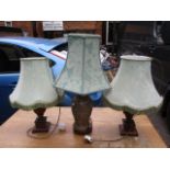 Three table lamps to include a Chinese style lamp, 13 3/4 h