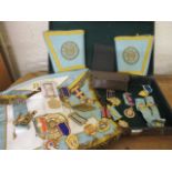 Masonic regalia to include silver gilt and other medals, cased