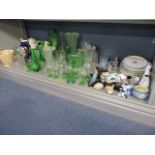 Ceramics and glassware to include Portmerion, green glass vases, plates and other items