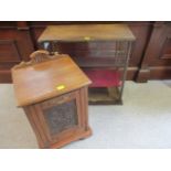 An oak coal chest and a mahogany counter display cabinet A/F