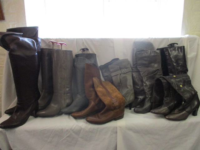 Mixed knee high and ankle ladies leather and suede boots to include a pair of Bally boots, size 6