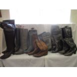 Mixed knee high and ankle ladies leather and suede boots to include a pair of Bally boots, size 6