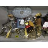 Silver plate and metalware to include cutlery, wine coasters, trays and other items