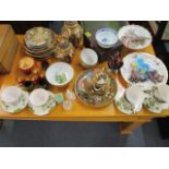 A mixed lot comprising an Oriental teaset, retro glass model animals, continental tea cups with