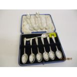 Two sets of six silver teaspoons, 156g