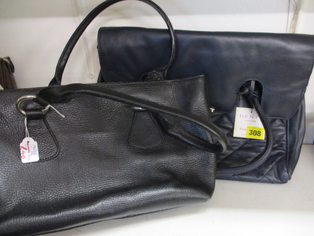 A modern Dents leather ladies handbag, in navy, new with tags together witha Jaeger handbag in black