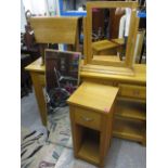 A mixed lot of oak furniture to include a dressing table mirror, a fall flap table, a stand and a