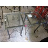 A pair of modern wrought steel, square topped occasional tables, 25 3/4 h, 17 3/4w