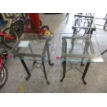 A pair of modern wrought steel, square topped occasional tables, 19 1/2h, 15 3/4 w