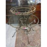 Three mixed wrought steel table frames