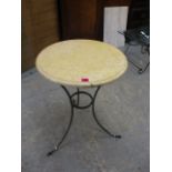 A modern wrought steel, marble topped occasional table, 28 h, 20 dia