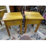 A pair of modern light oak bedside tables, 26 h x 19w