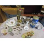 A mixed lot to include brassware, commemorative items and china