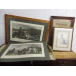 A quantity of mixed paintings and prints to include watercolours, Rules of Billiards and a fishing