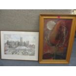 M Pym - a still life of flowers, oil on board, signed 25 x 15 and Hennis Handers - Canterbury,