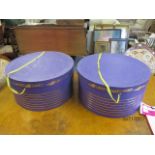 Two vintage Liberty, purple cardboard hat boxes, 18 dia