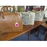 Two vintage lizard hand bags, together with a crocodile handbag