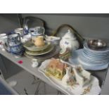 Mixed ceramics and other items to include a Grafton china teaset, copper horn, silver plated duck