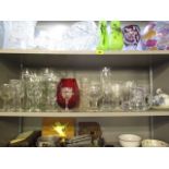 Glassware to include pedestal wines, two sauce tureens, bowls and other items