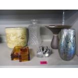 Ceramics and glassware to include an iridescent glass vase with an indistinct signature, 5 3/4h