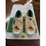 A pair of original retro Dunlop, Green Flash trainers size 3 with original shop bag