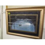 Giunti - Amalfi blue grotto, watercolour, signed, 9 x 15 1/2 in a glazed, gilt frame