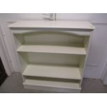 A white painted wooden bookcase, 36 h x 32 W x 11d