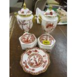 Coalport Indian Tree ceramics to include two vases, two trinket boxes and a dish