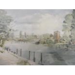 Mary Mitchell - river scene, watercolour, signed lower right corner, 17 x 12 1/4, framed and glazed