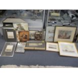 A large selection of watercolours, prints and unframed maps to include a Japanese print, a set of