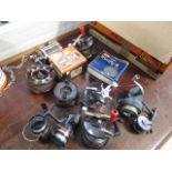 Fishing reels to include a Leeda Rimfly II, a Kasna PLS-350, both boxed and others