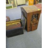 An early 20th century wooden cased Pye radio, along with a selection of 78 rpm records