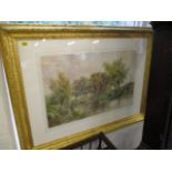 Earp - a river scene with cattle and a man, watercolour, signed, 21 x 32, in a glazed, gilt frame