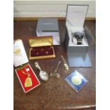 A Globenfield gents watch and mixed items to include a Moscow 1980 coin, a cased cufflink set,