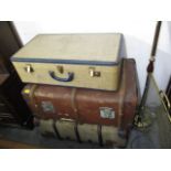 Two vintage trunks and a suitcase, the largest 11h, 33w