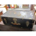 A vintage metal bound trunk, 12h x 30w