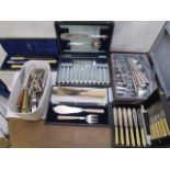 Mixed silver plated flatware to include various cased sets